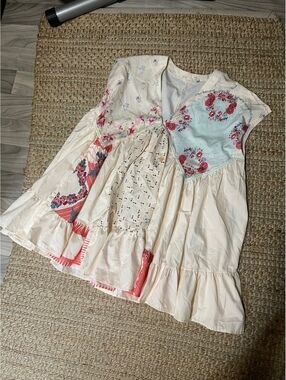 boho-style patchwork floral dress with a soft